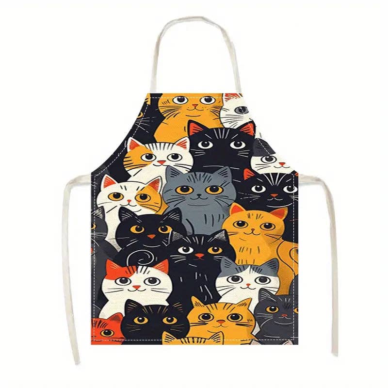 Huis Van Merken – wholesale Apron – 1PC Linen Fabric Cartoon Cat Design Apron1