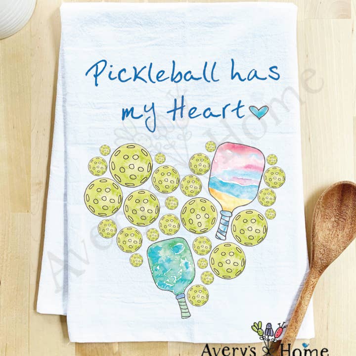 Pickleball has my Heart Valentine Sport Tea Towel for wholesale by Avery's Home