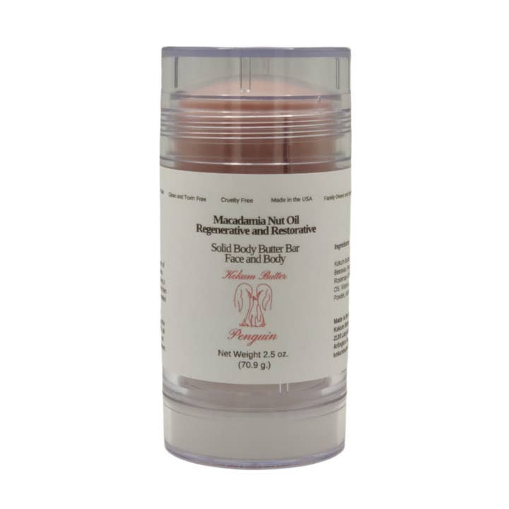 Kokum Butter Penguin - Wholesale Solid Lotion - Macadamia Nut Oil (Lotion Bar) Clear Twist Up Tube