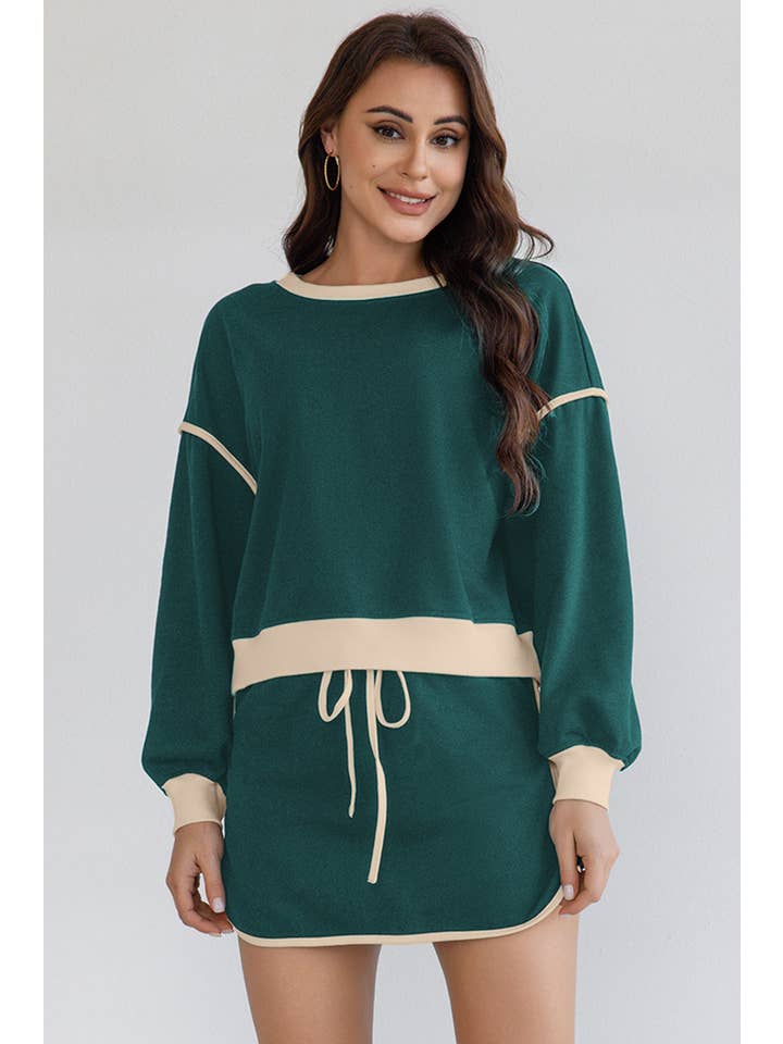 LA Society - Vente Ensemble haut et jupe - Femme - Ensemble pull ample contrasté et jupe à lacets