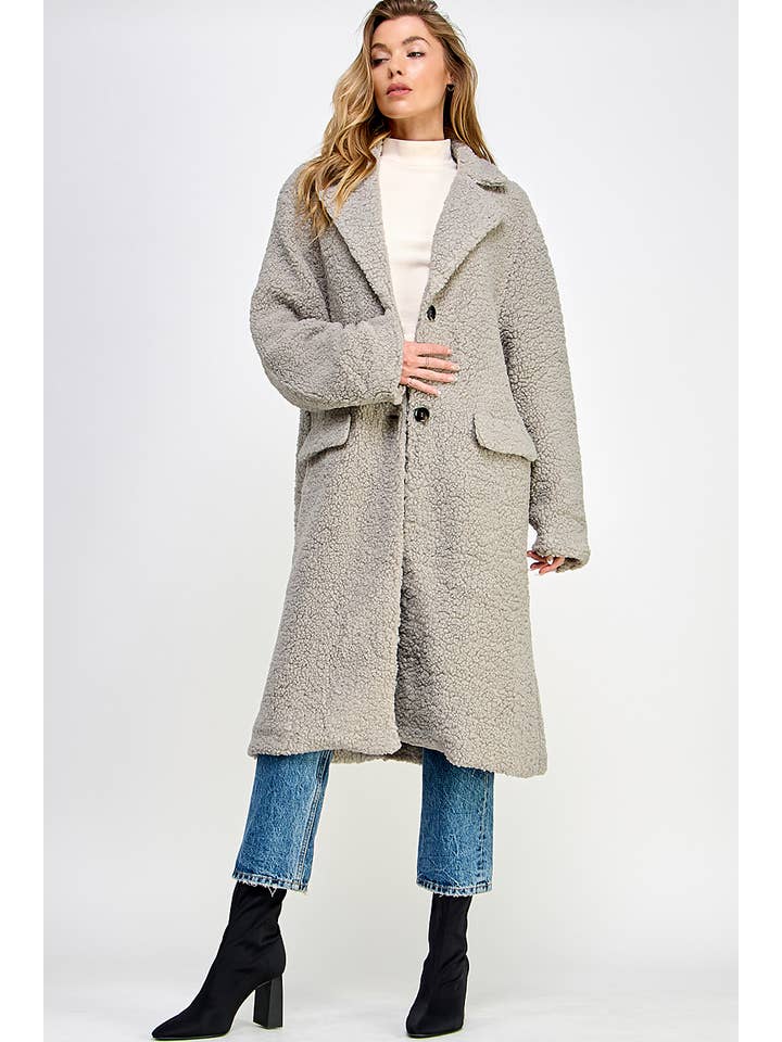 Sweet Lemon - Wholesale Fur/Faux Fur Coat - Women's - TWO BUTTON LAPEL COLLAR TEDDY COAT