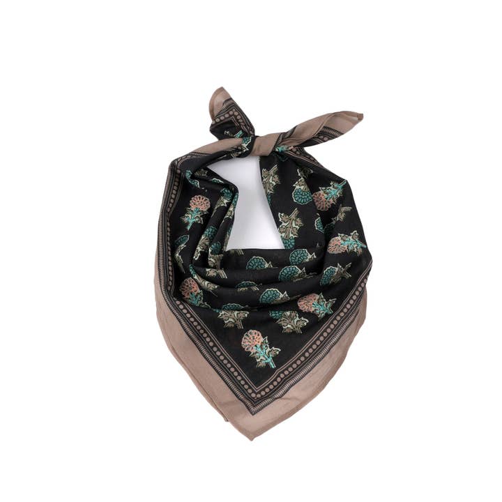 Heritage Bloom Embroidered Bandana - Dark Grey for wholesale by Vismaya - A Brand by Shivani LLC
