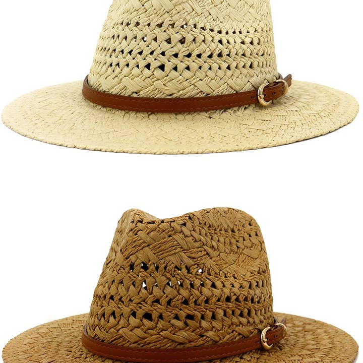 ACCITY - Wholesale Straw Hat - Women's - BROWN BELT VENTED SUMMER STRAW SUN HAT_CWAH062-B20315