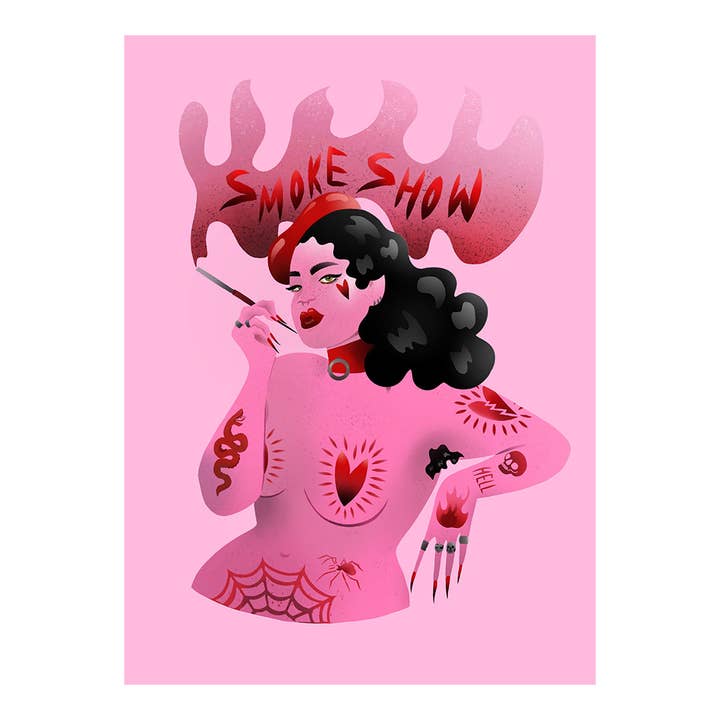 Smokeshow Tätowierte Pin-up Fine Art Print von Lola Blackheart für den Großhandel von Lola Blackheart