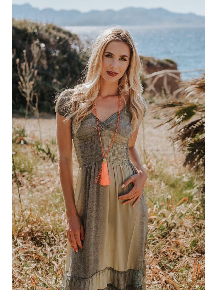 Miss Kitsch – Großhandel Kleid – Damen – Sommer-Maxisommerkleid aus Boho-Seide, seegrün, romantisch3