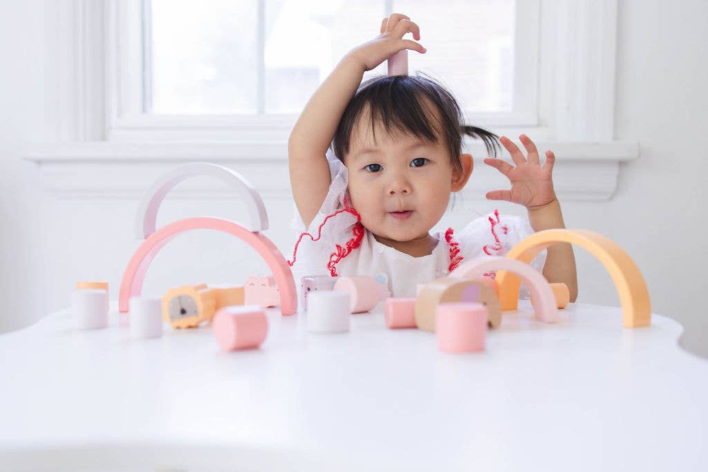 Spirit 'N Sprout - Wholesale Toy Set - Kids - CASE Pink Animal Stacking Set - Wooden Rainbow Stacking Toy 2