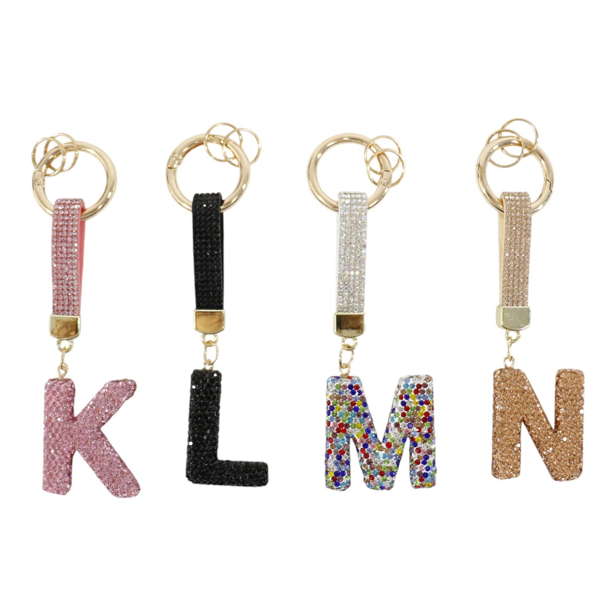 ASSORTED Rhinestone Alphabet Initial Letter Key Chain KC001..(12PC) for wholesale on Faire3