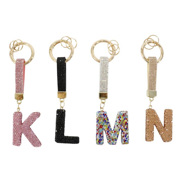 ASSORTED Rhinestone Alphabet Initial Letter Key Chain KC001..(12PC) for wholesale on Faire3