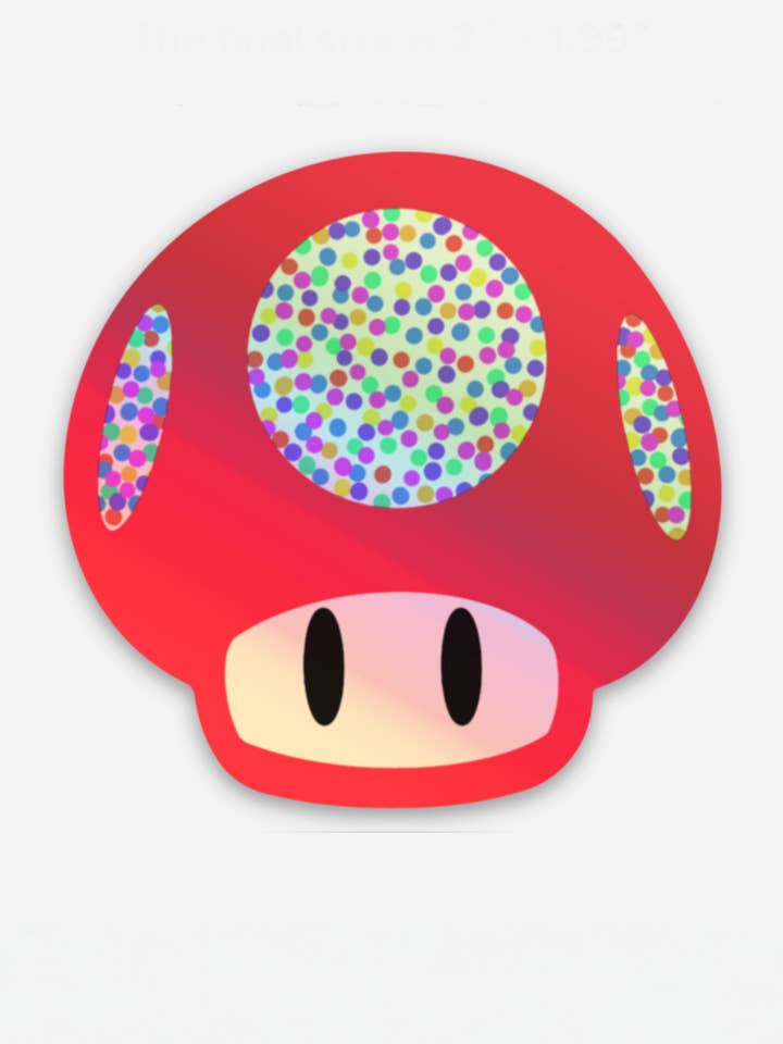 Red Holo Mario Mushroom for wholesale by Liminal Moon Art Club