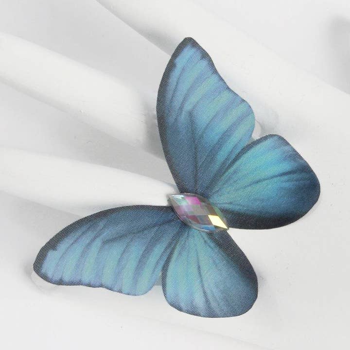 Anillo ajustable mariposa de seda azul cielo para venta al por mayor de Fashion Butterflies