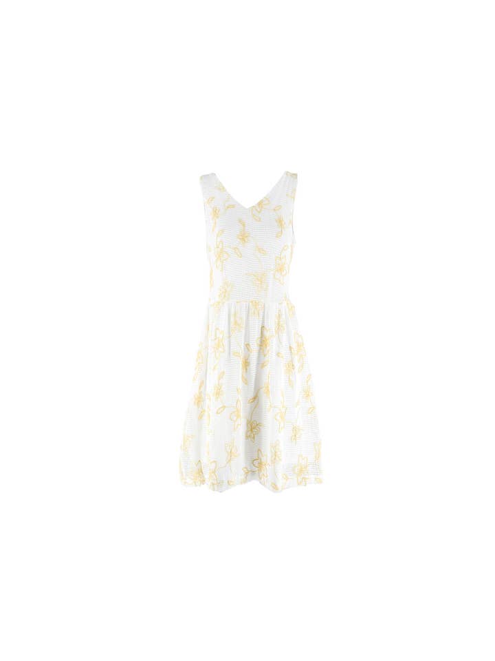 Yellow Printed Cotton Lace Sleeveless Dress for wholesale by CUBIC
