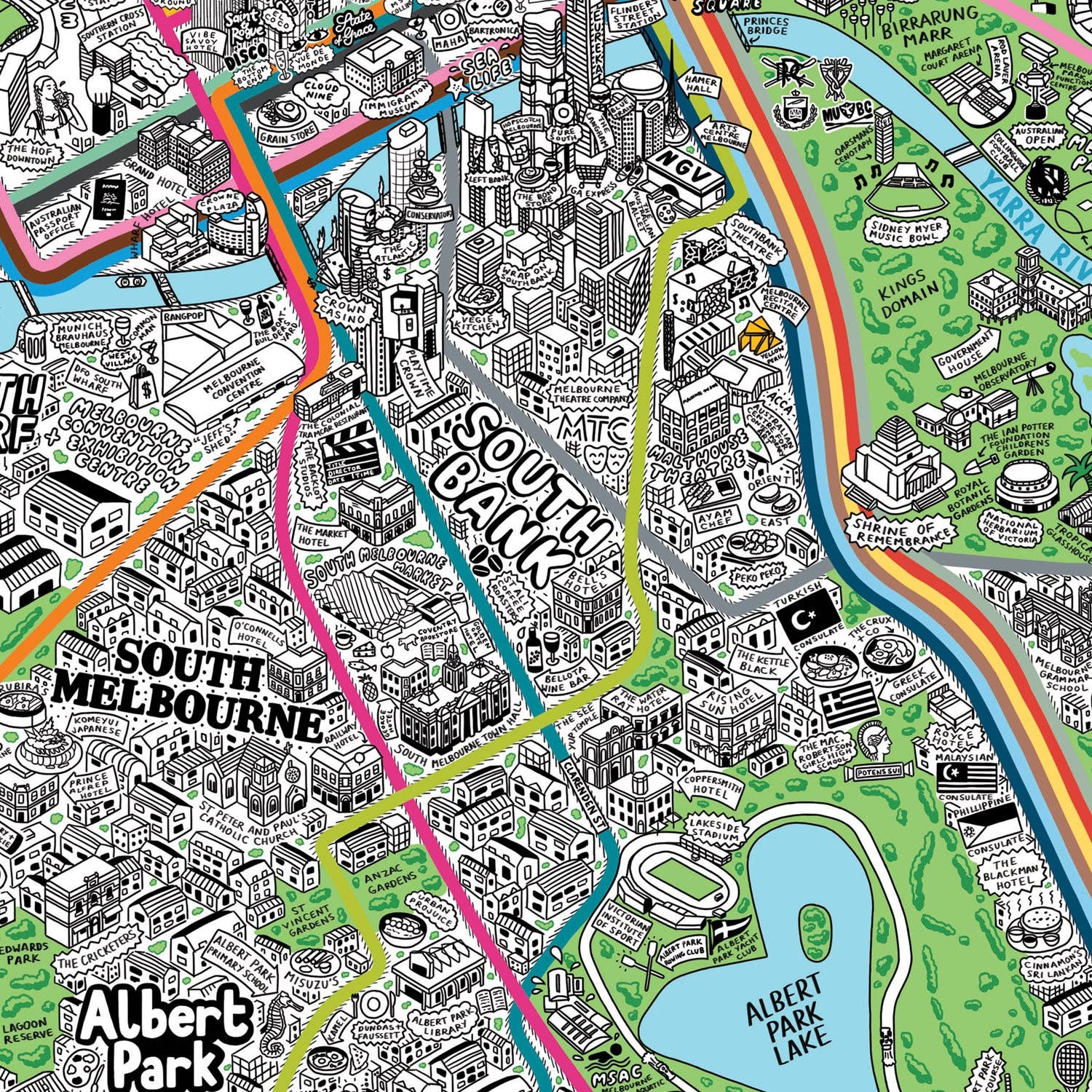 Evermade - Wholesale Art Print - Hand Drawn Map of Melbourne Art Print3