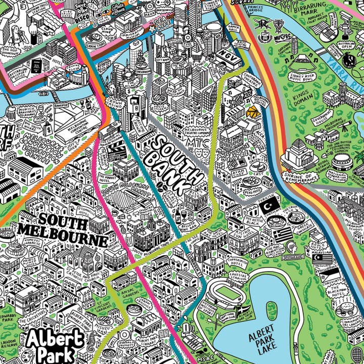 Evermade - Wholesale Art Print - Hand Drawn Map of Melbourne Art Print3
