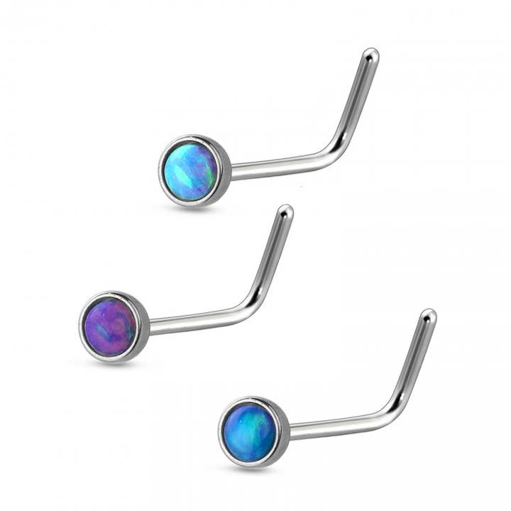 VIBRANT COLORED OPAL PRESS FIT 316L SS "L" SHAPE NOSE RING for wholesale by CRAVE