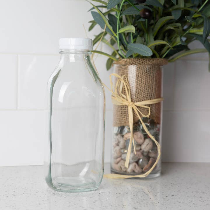 Fox Run Brands - Wholesale Milk/Juice Bottle - Fox Run Classic Glass Milk Bottle With Lid, 32 oz or 1 Quart