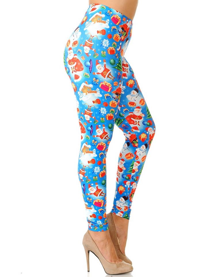 USA Fashion - Wholesale Fashion Leggings - Women's - Creamy Soft Festive Blue Christmas Leggings by USA Fashion™2