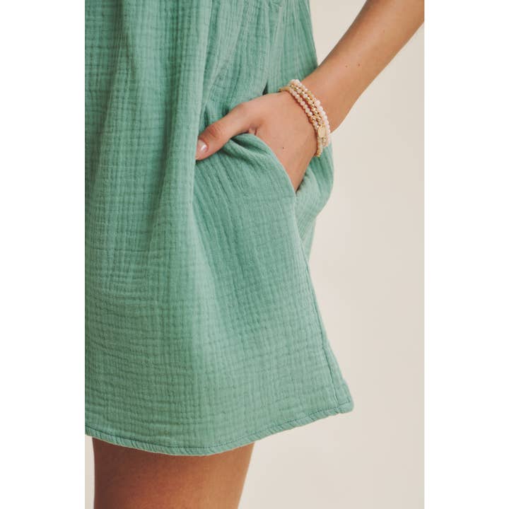 in february - Wholesale Romper - Women's - MINERAL-WASHED COTTON GAUZE OVERSIZED ROMPER