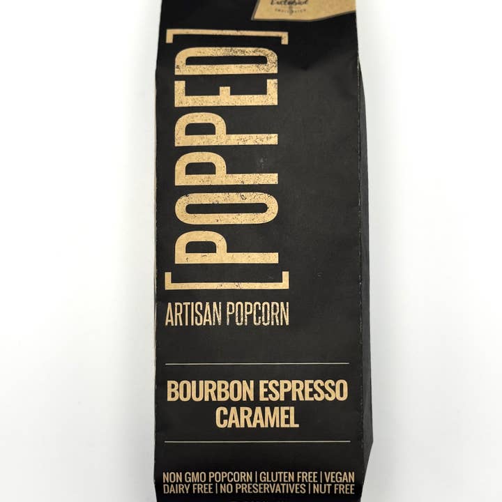 Bourbon Espresso Caramel Artisan Popcorn for wholesale by POPPED Artisan Popcorn