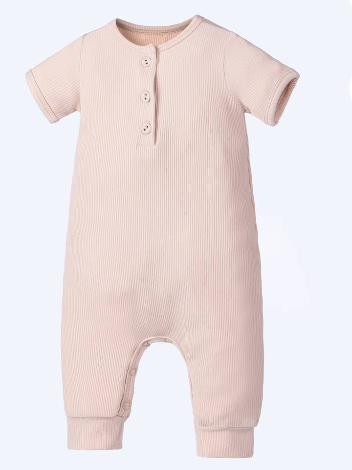 Barboteuse Henley côtelée à manches courtes en bambou pour la vente par Earth Baby Outfitters