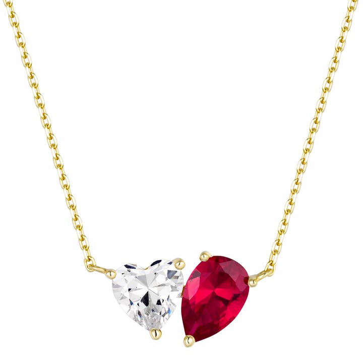 Gold Plated Sterling Silver Heart & Ruby CZ Necklace for wholesale by Dlux Jewels