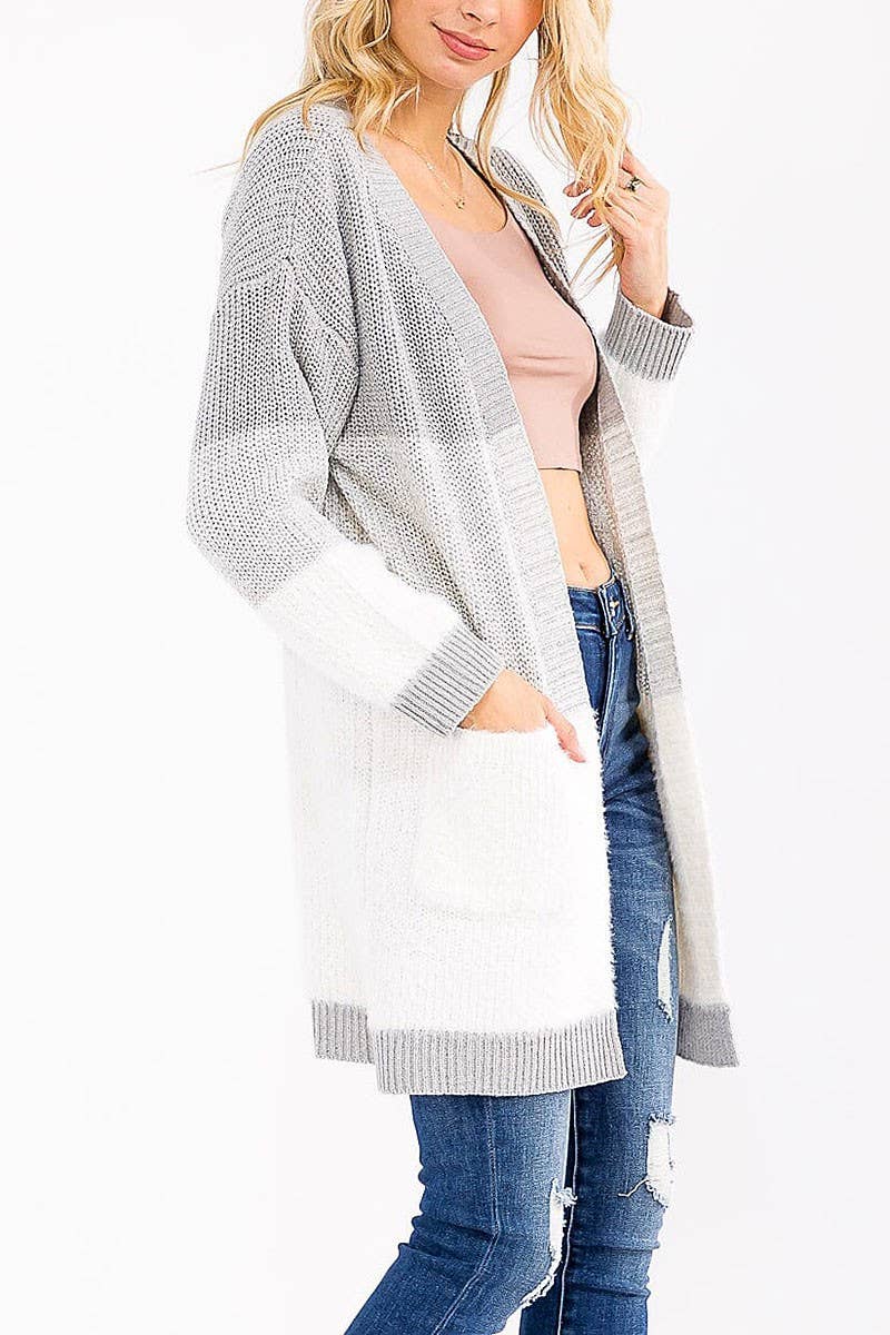 ROUSSEAU - Vendita all'ingrosso Cardigan - Donna - CARDIGAN COLORBLOCK A MANICHE LUNGHE CON TASCHE FRONTALI APERTE
