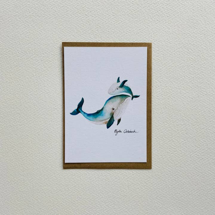 Baby and mother whale Card for wholesale by Myrthe Oostenbach Art