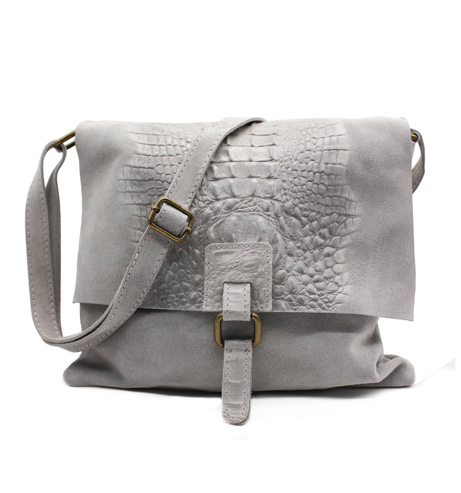 Ellas Trading - Venta al por mayor Bandolera - Mujer - Bolso cruzado de cuero de gamuza italiana suave con estampado de cocodrilo5