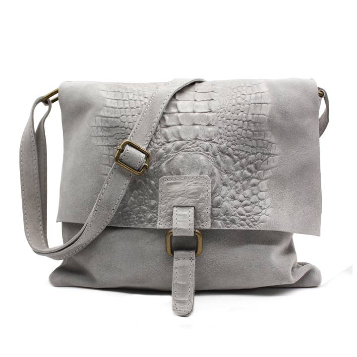 Ellas Trading - Venta al por mayor Bandolera - Mujer - Bolso cruzado de cuero de gamuza italiana suave con estampado de cocodrilo5