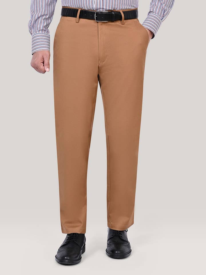 Camel Smart Fit Textured Chino Trouser for wholesale by Brian Oak Limited