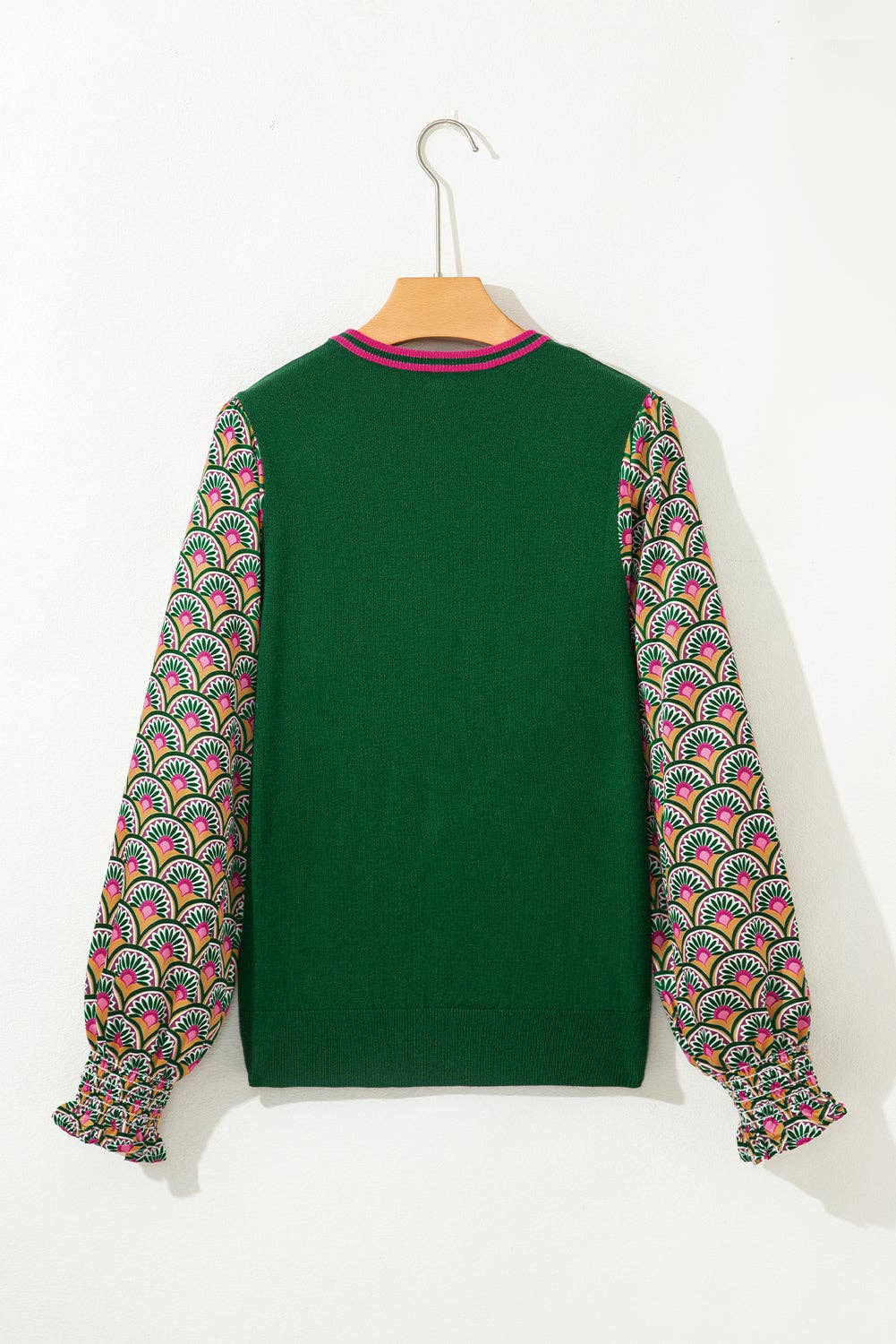 Verde enegrecido Camisola Verde Acinzentado com Padrão Floral e Punhos Franzidos com Mangas Bufantes para venda a revendedores na Faire4