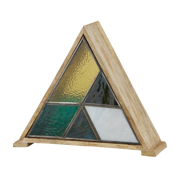 River of Goods - Wholesale Accent/Desk Lamp - 11"H Stained Glass Triangle Shade Wood Base Accent Lamp17