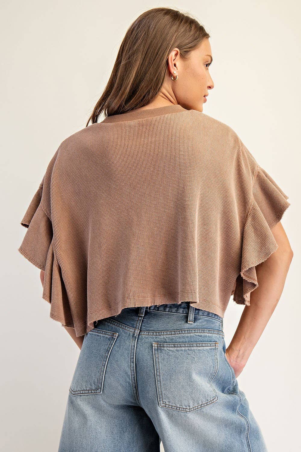 Peace Love Line – wholesale Knit top – Women's – PL8297 - WAFFLE KNIT TIERED FLUTTER SLEEVE CROP TOP12