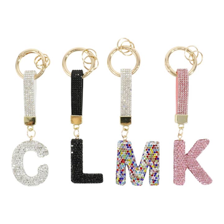 ASSORTED Rhinestone Alphabet Initial Letter Key Chain KC001..(12PC) for wholesale on Faire