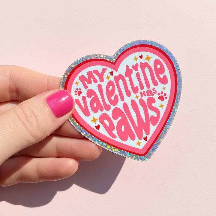 My Valentine Has Paws Vinyl Dog Sticker for wholesale by Bad Tags