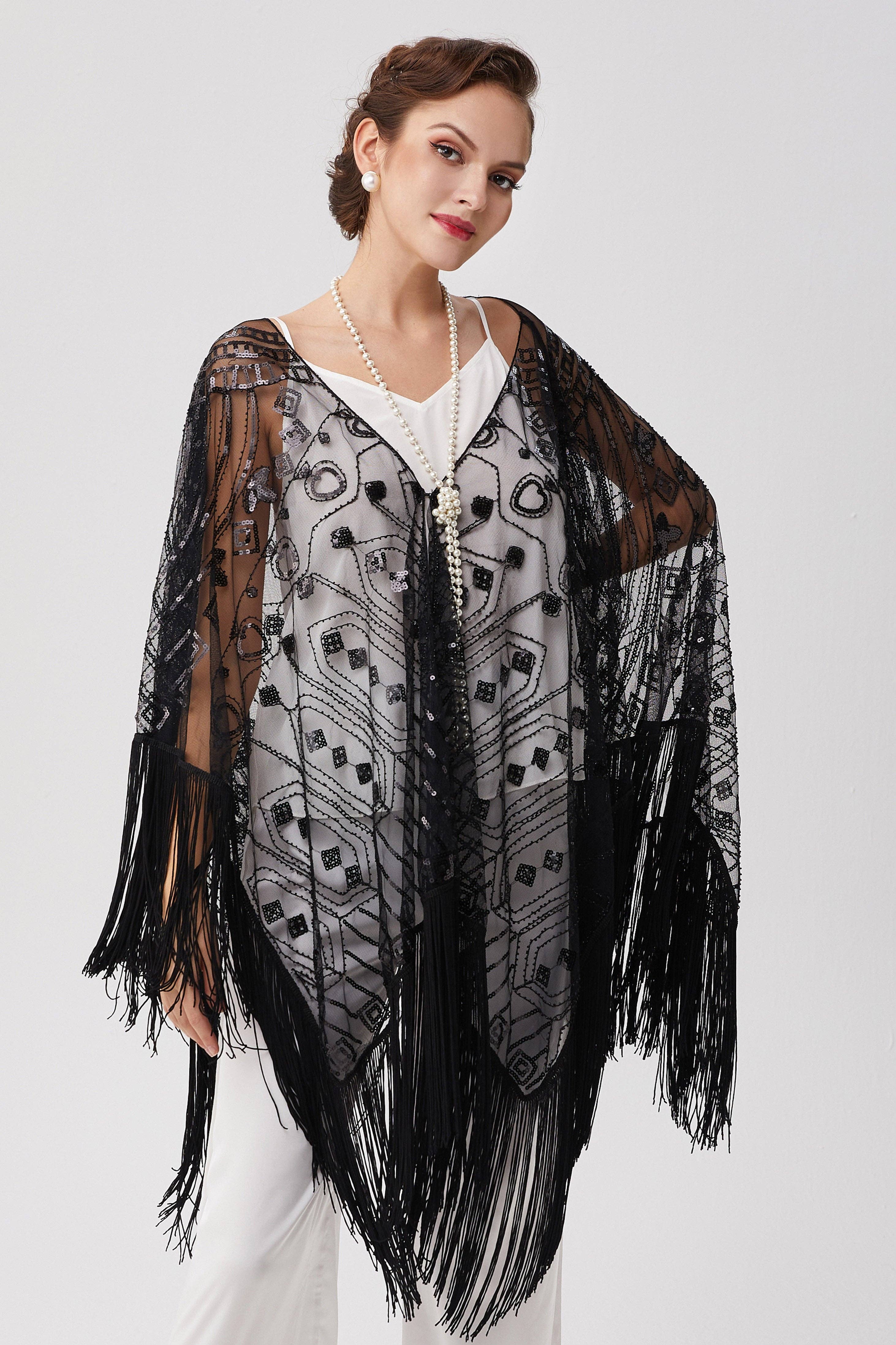 BABEYOND – wholesale Wrap – Women's – 1920s Knee Length Fringed Shawl8