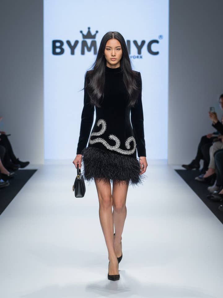 Vestido Mini de Terciopelo Negro UPPER EAST SIDE: Línea Prêt-à-Porter BYMANYC ® Nueva York para venta al por mayor de BYMANYC NEW YORK
