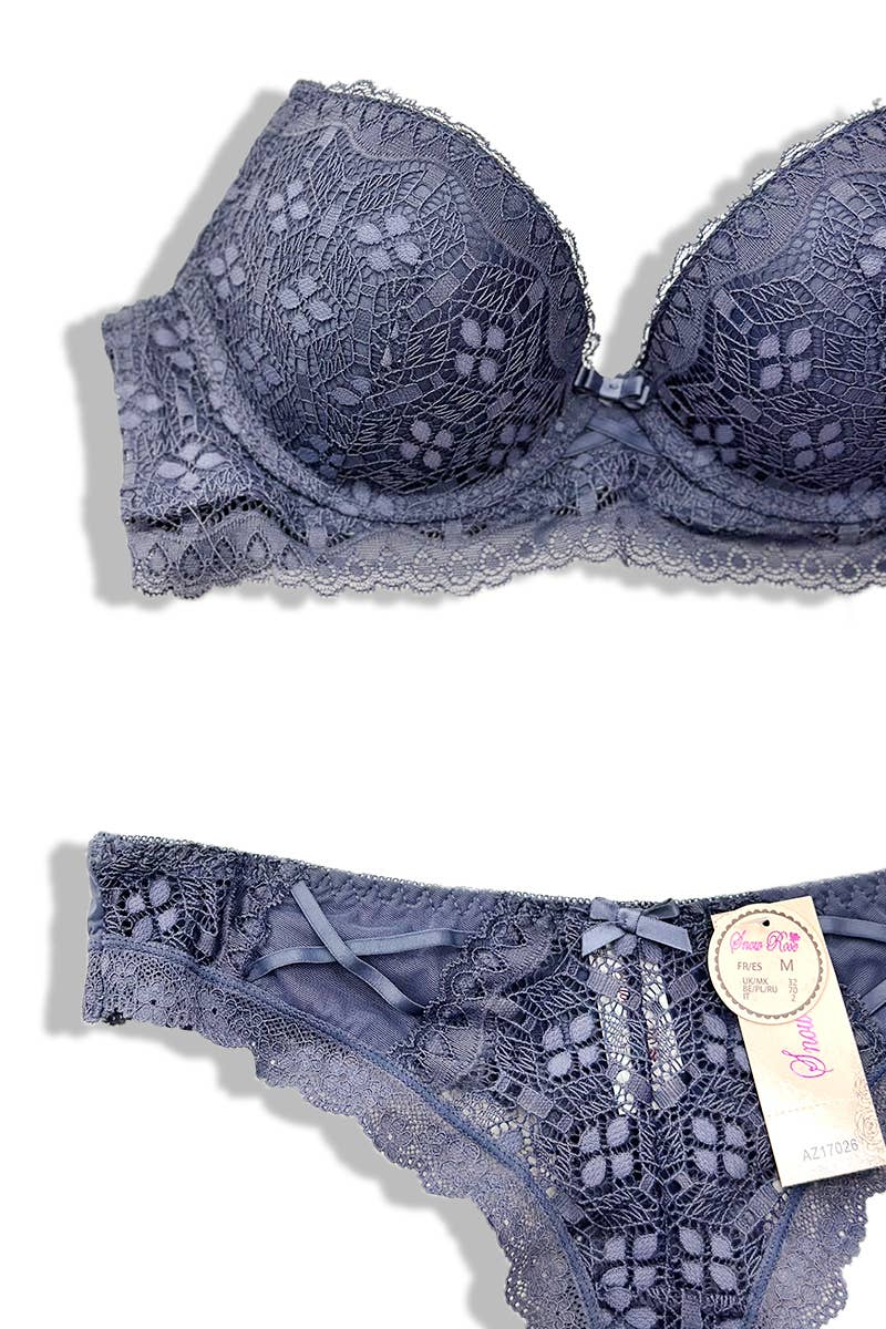 Belle Com'Elle - Vendita all'ingrosso Completino intimo - Donna - Set Reggiseno con Ferretto e Imbottitura + Perizoma in Pizzo C/AZ17026C19