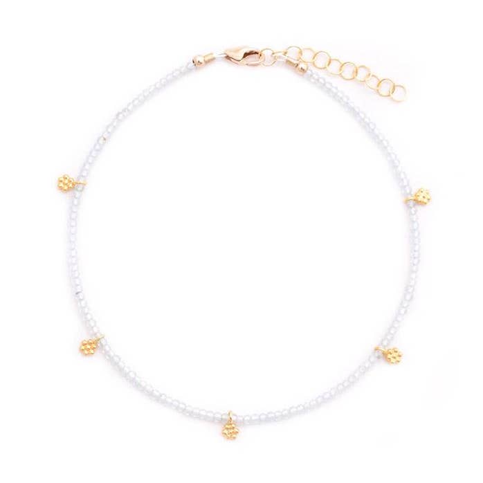 Aquamarine & Gold Flowers Anklet for wholesale by gold & gray