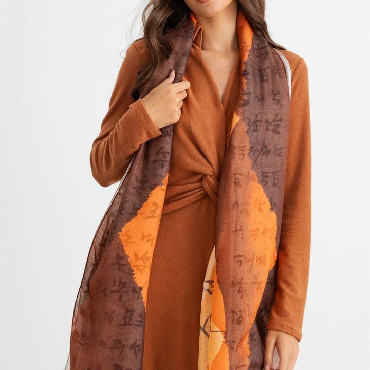 Orange Hangul Stylish Design Korean Languages Scarf for wholesale on Faire2