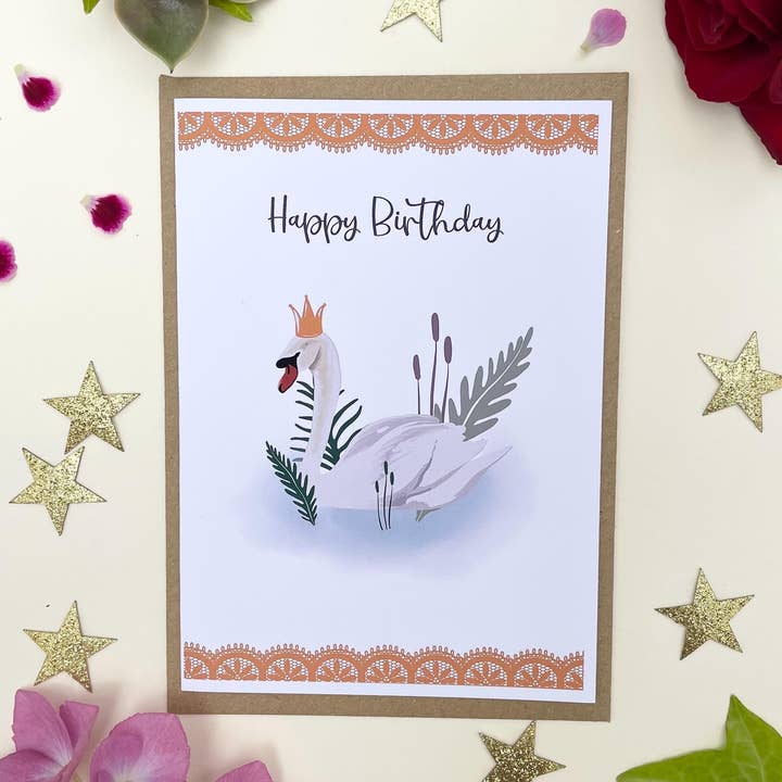 Tarjeta de Felicitación de Cumpleaños | Cisne | Tarjeta de Cumpleaños para Amiga | Tarjeta de Cumpleaños para Mamá | Tarjeta de Cumpleaños para Hermana | Tarjeta de Cumpleaños Floral para venta al por mayor de Eliza Moon