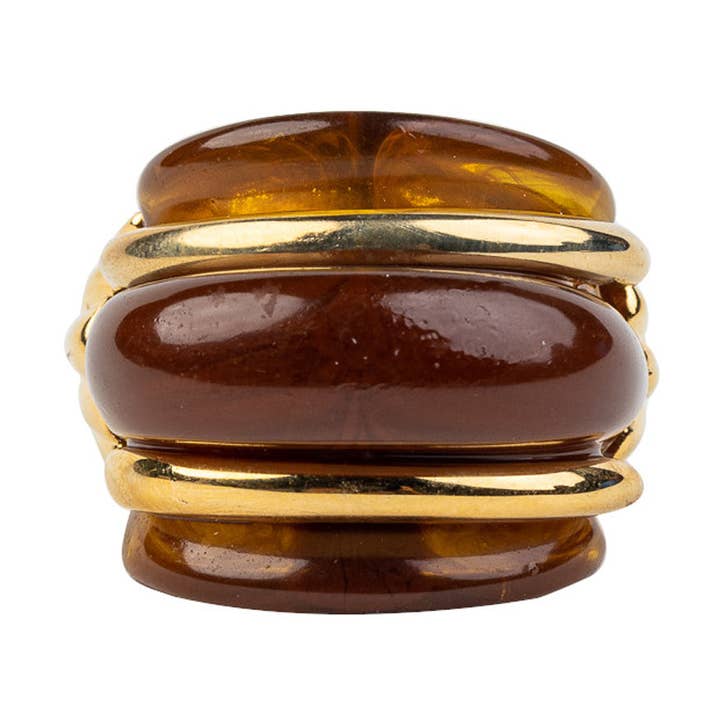 Gold and Tortoise Double Ribbed Ring for wholesale by Kenneth Jay Lane