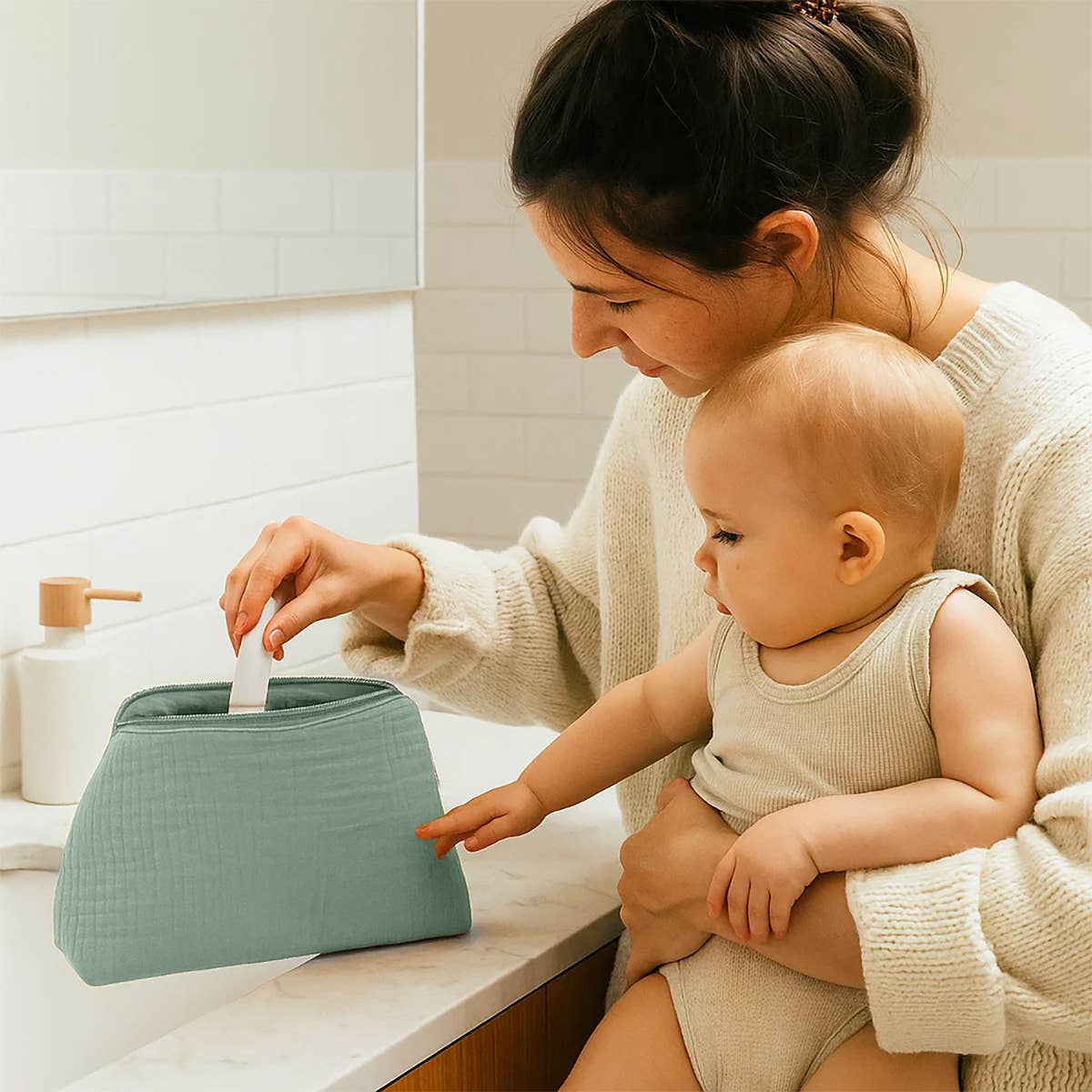 PAPATE - Vendita all'ingrosso Beauty case - Donna - Borsa da toilette in cotone biologico - Verde3