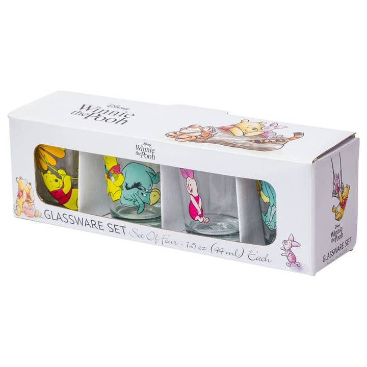 Silver Buffalo - Wholesale Drinking Glass/Cup - Winnie the Pooh Psych Flower 4pc. 1.5oz. Mini Glass Set 4x15