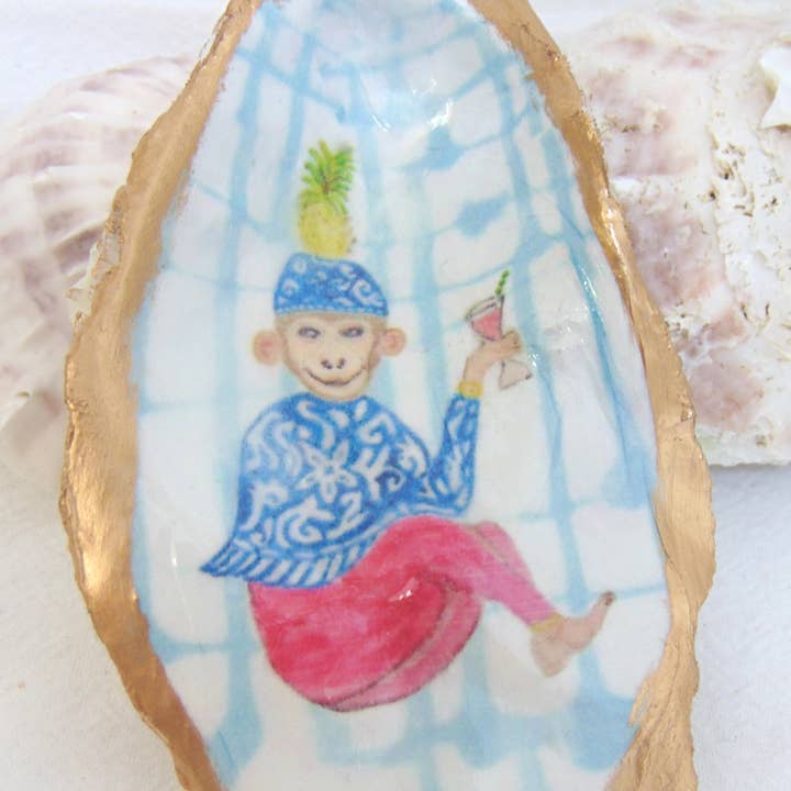 Lowcountry Linens – wholesale Jewellery dish – Designer Oyster Shell Jewelry Bowl Watercolor Betty Anne