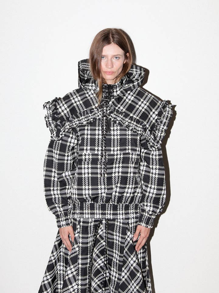 Plaid Hooded Collar in Black Plaid for wholesale by KkCo