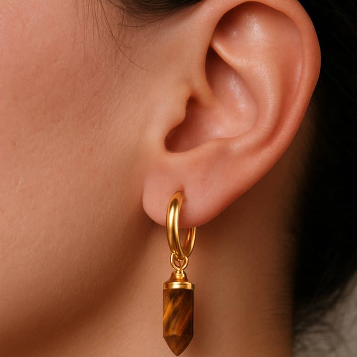 PHOEBE´S - Wholesale Dangle Earrings - Pendientes Colgantes con Piedra Natural Puntiaguda – Oro de 18K2