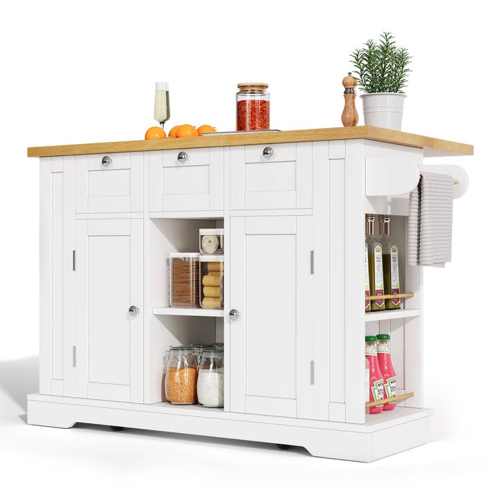 Urban Meuble - Wholesale Kitchen Storage/Organizer - White kitchen island with wood effect, extendable top, storage, and USB ports AMYLOPECT21
