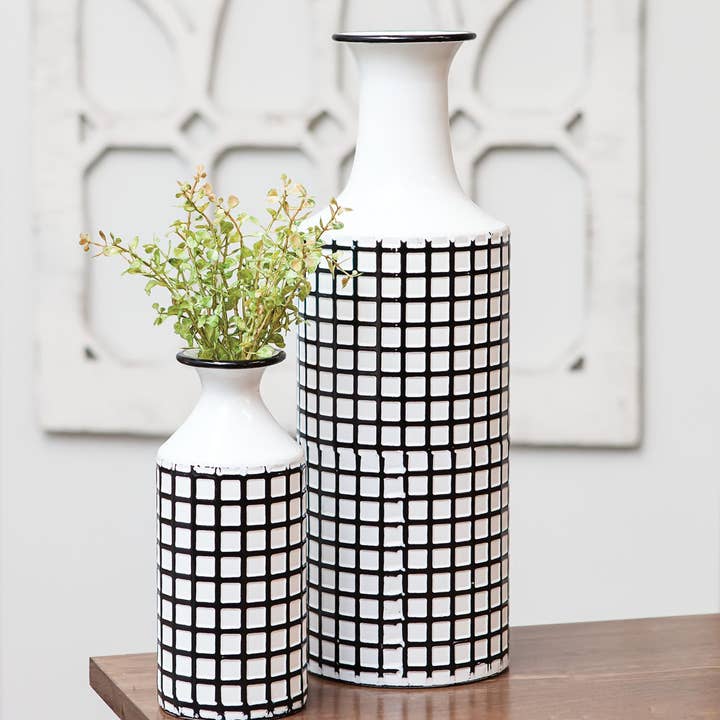 Col House Designs - Wholesale Vase - Farmhouse Check Enamel Vase, Large2