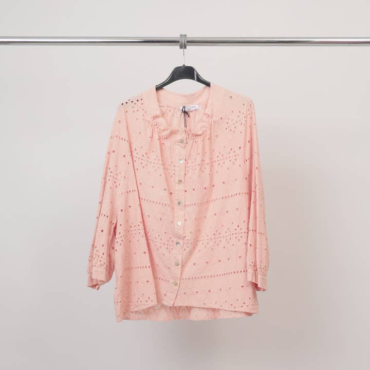 Round neck shirt with English embroidery cotton MJ65545 for wholesale by Cecile Wang