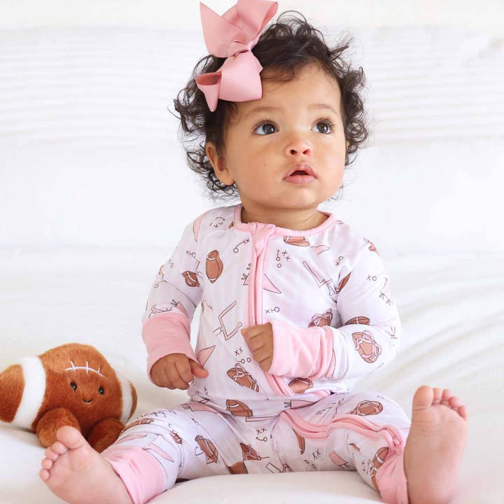 Tiny Touchdowns Convertible Zip Romper | Pink for wholesale by Caden Lane